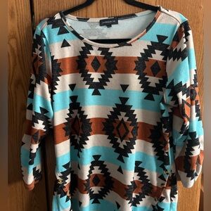 Women's Aztec Print Top - Multicolor
